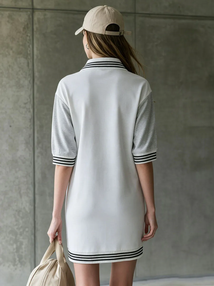 Casual Sporty Retro Striped Gray And White Color-blocked Mid-sleeve Mini Dress sold by Oyrosy product image thumbnail 4