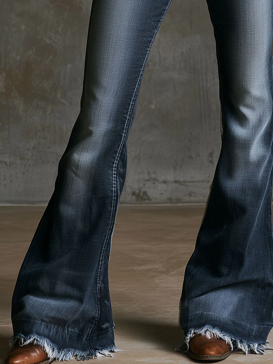 Retro-style Dark Blue Flared Jeans sold by Oyrosy product image thumbnail 5