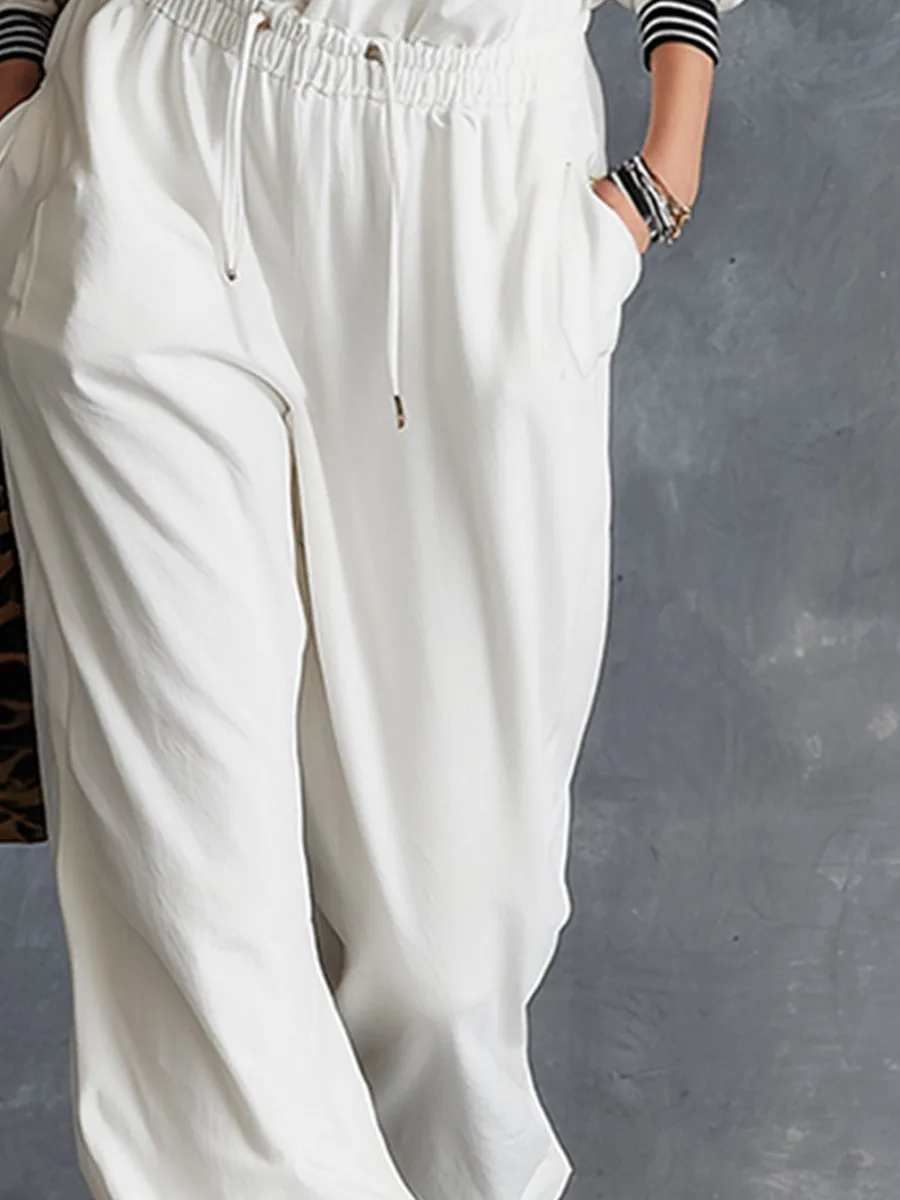 Casual Sportswear Striped Trim White V-Neck Sweatshirt And Sweatpants Set sold by Oyrosy product image thumbnail 4