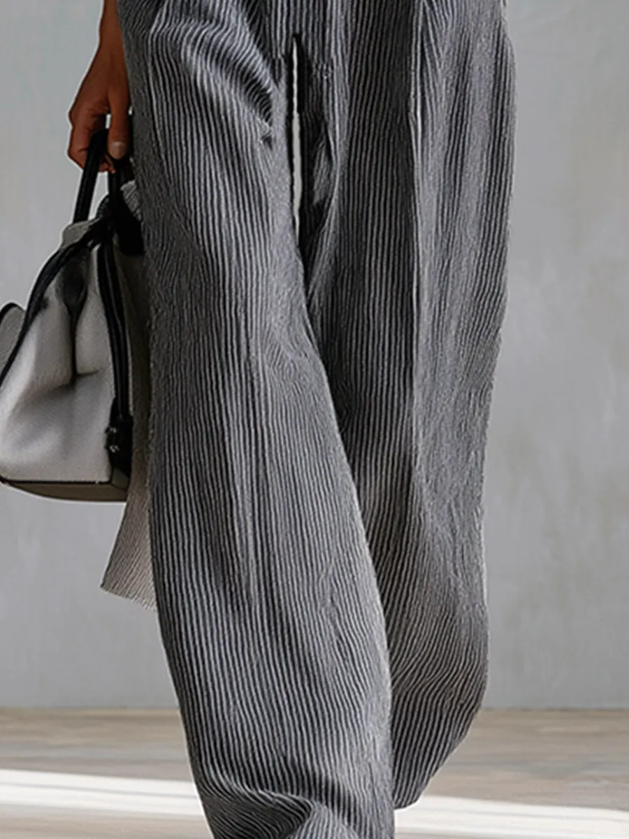 Elegant And Minimalist White Shirt And Grey Striped Suspender Jumpsuit Set sold by Oyrosy product image thumbnail 4