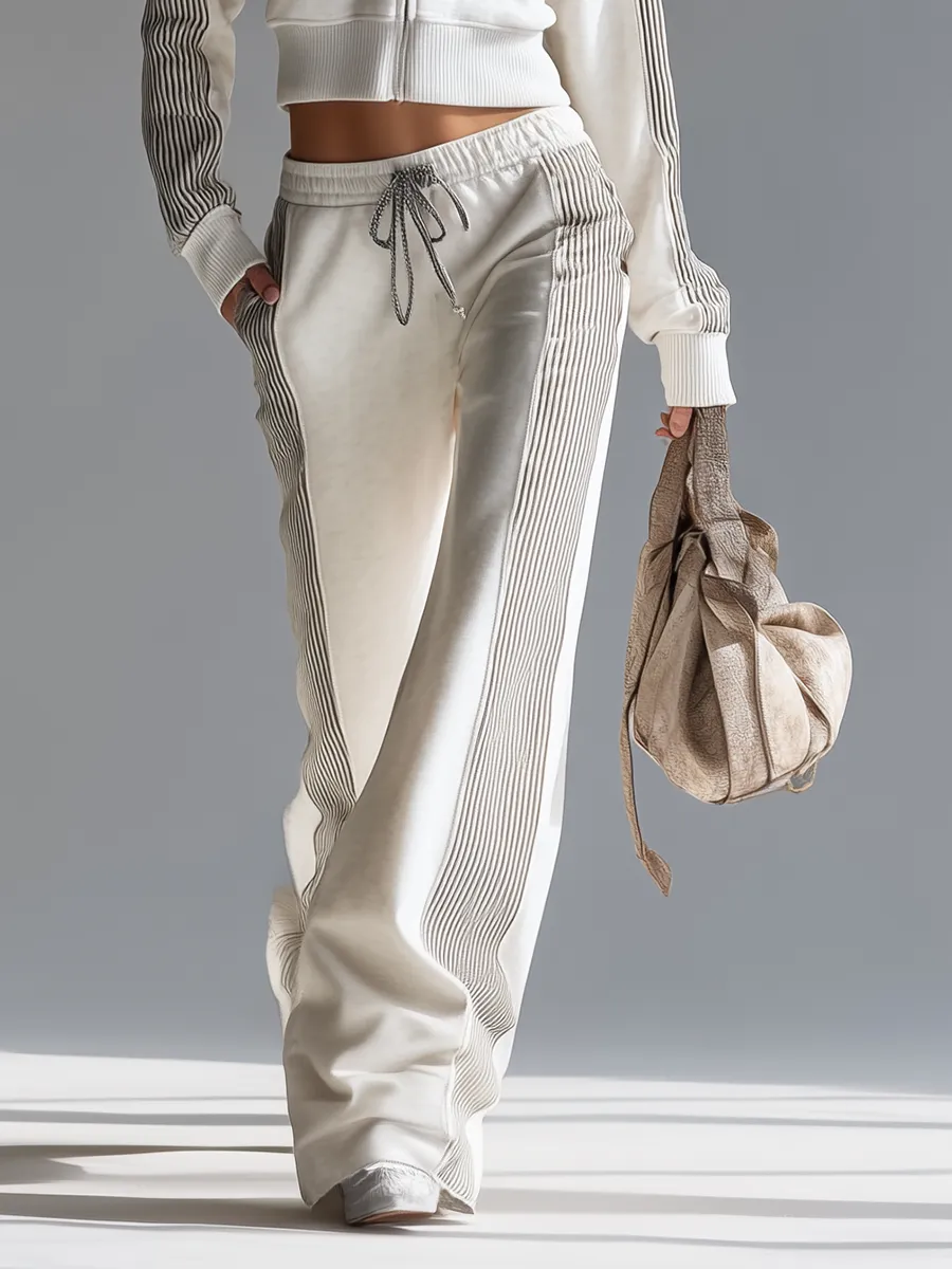 Retro-casual Sporty Black-and-white Striped Hooded Wide-leg Jumpsuit sold by Oyrosy product image thumbnail 4