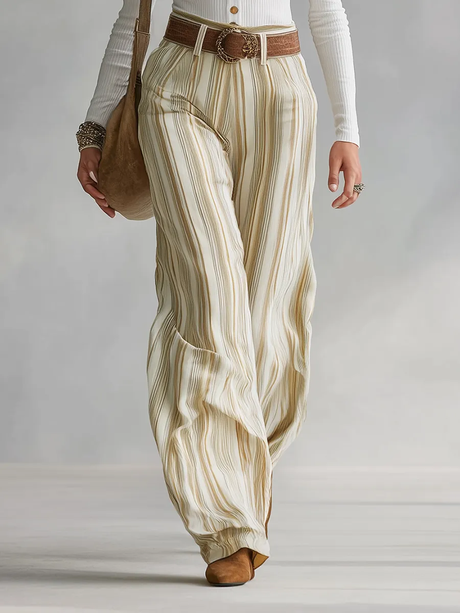 Vintage-style Elegant Western-inspired Cotton Base Layer And Printed Striped Trousers Set sold by Oyrosy product image thumbnail 4