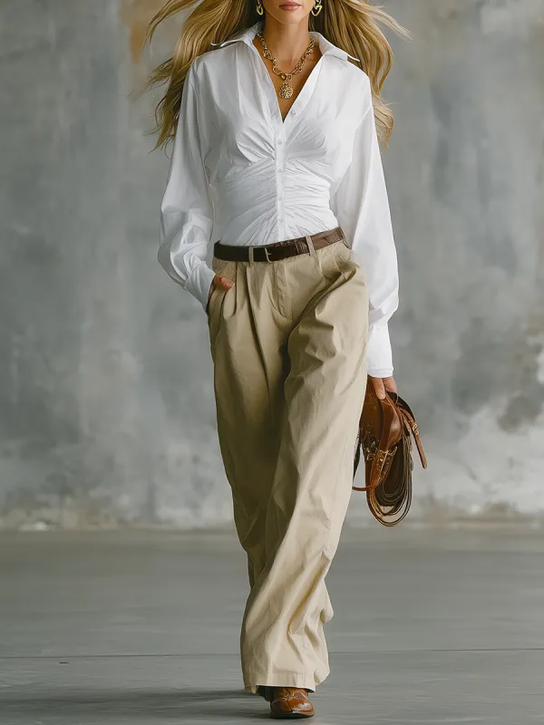 Retro-chic Pleated Waist-cinching Matching Set made by Oyrosy