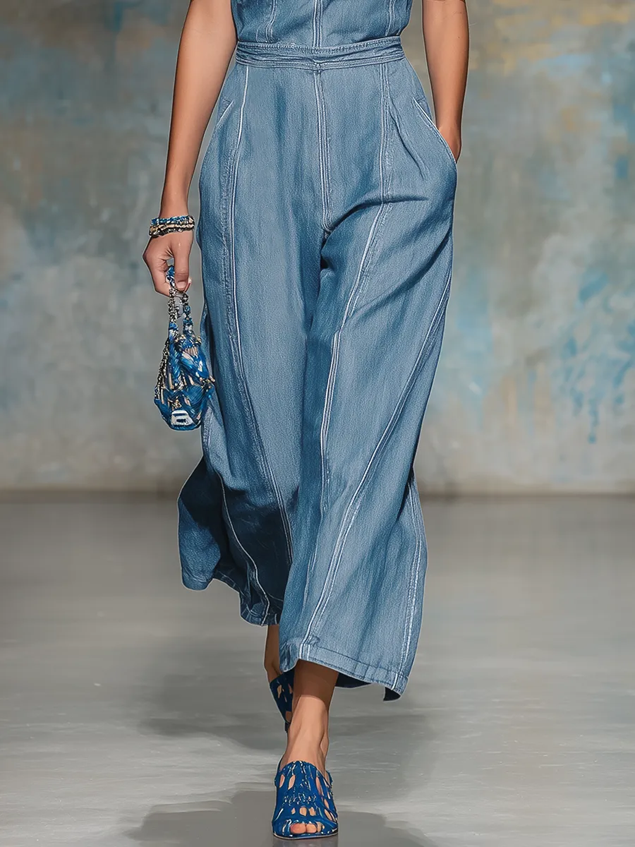 American Vintage Unconventional One-shoulder Off-shoulder Denim Jumpsuit sold by Oyrosy product image thumbnail 4