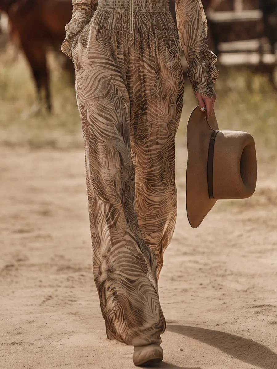 Vintage-style Casual Yet Elegant Western-inspired Printed Chiffon Jumpsuit sold by Oyrosy product image thumbnail 4
