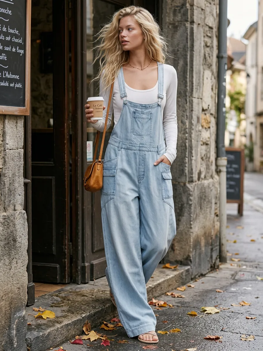 casual workwear big-pocket denim jumpsuit sold by Oyrosy product image thumbnail 5