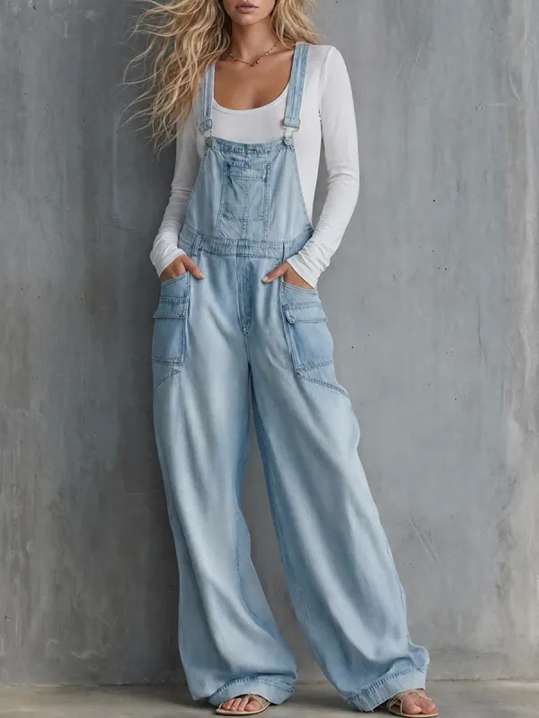 casual workwear big-pocket denim jumpsuit made by Oyrosy