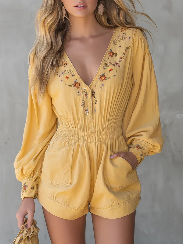 Bohemian Floral-embroidered Jumpsuit made by Oyrosy