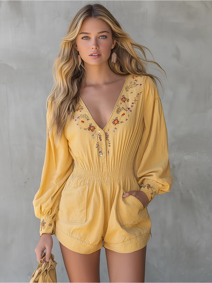 Bohemian Floral-embroidered Jumpsuit sold by Oyrosy product image thumbnail 3