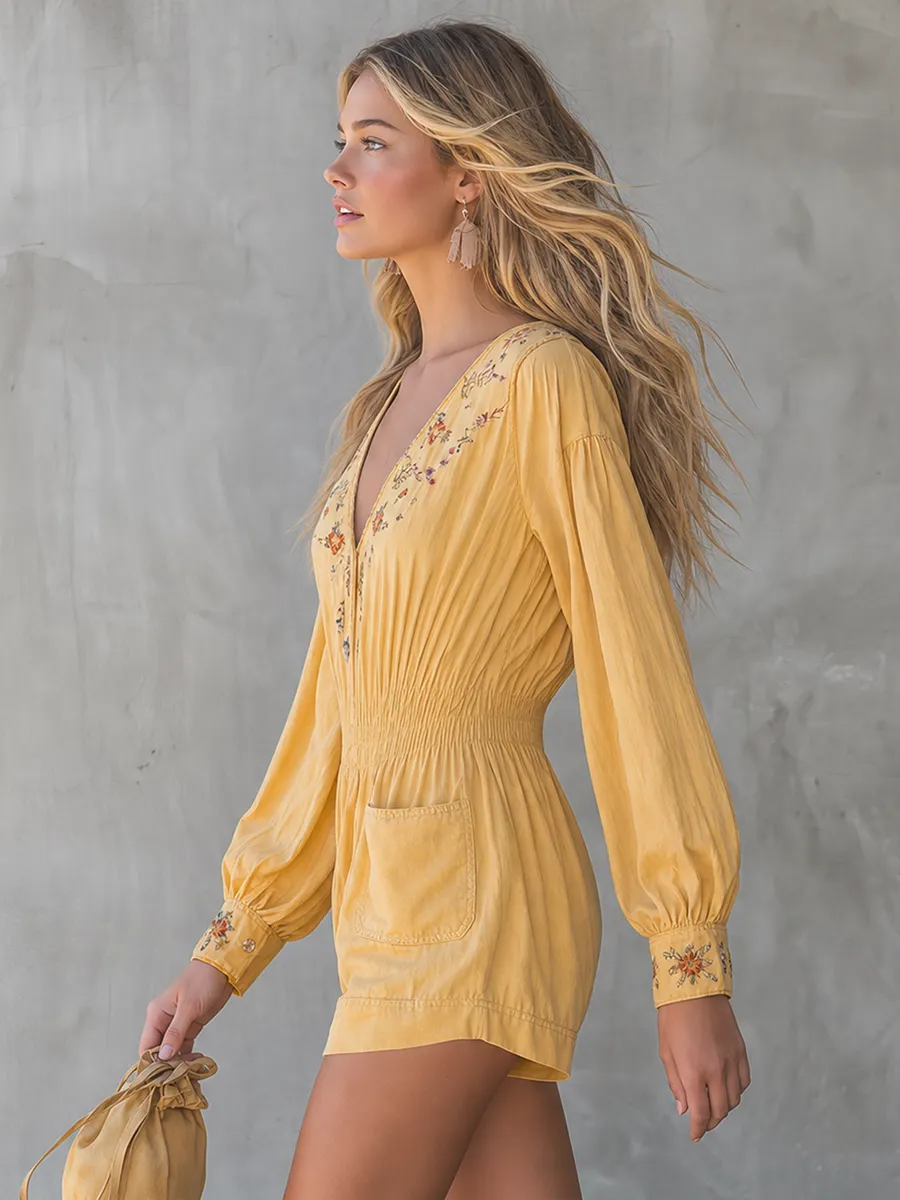 Bohemian Floral-embroidered Jumpsuit sold by Oyrosy product image thumbnail 4