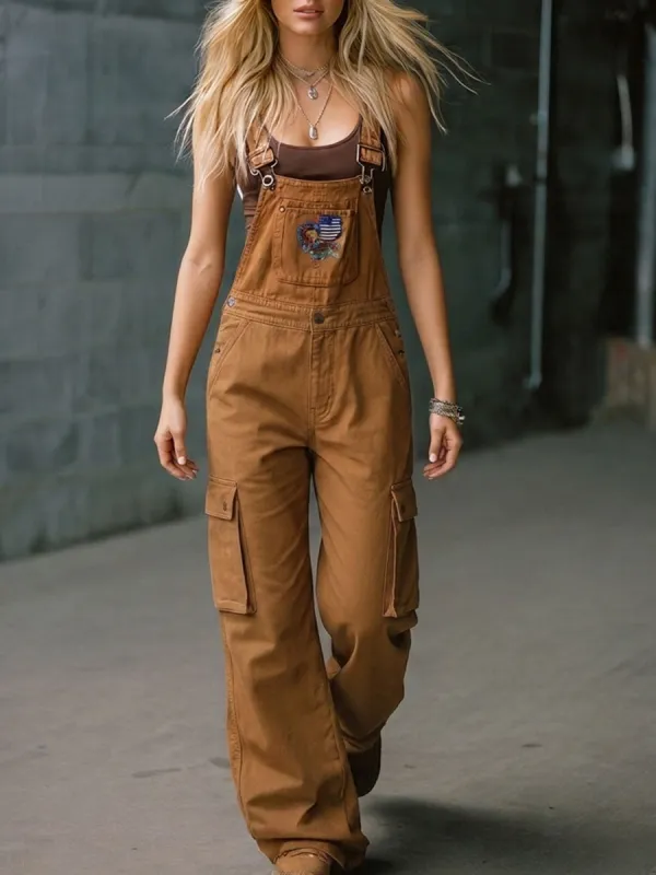 retro embroidered-badge workwear-pocket overalls made by Oyrosy