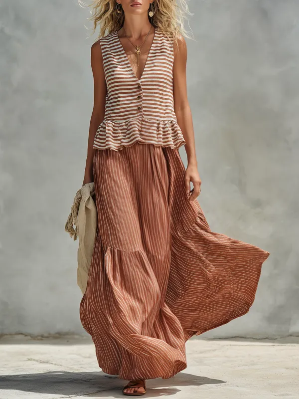 Retro-chic Western-style Striped Set made by Oyrosy