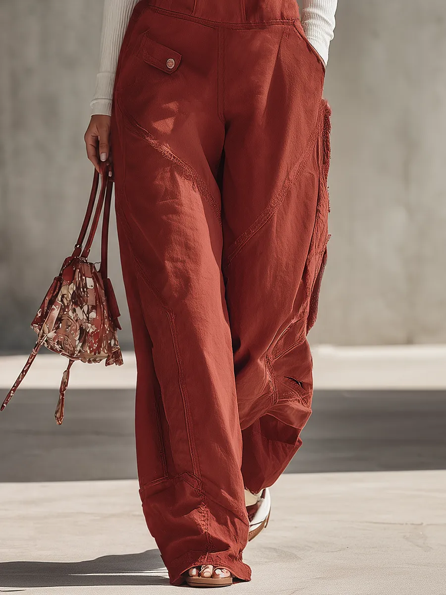 Retro Workwear Adjustable-strap Fringe Distressed Wide-leg Overalls sold by Oyrosy product image thumbnail 4