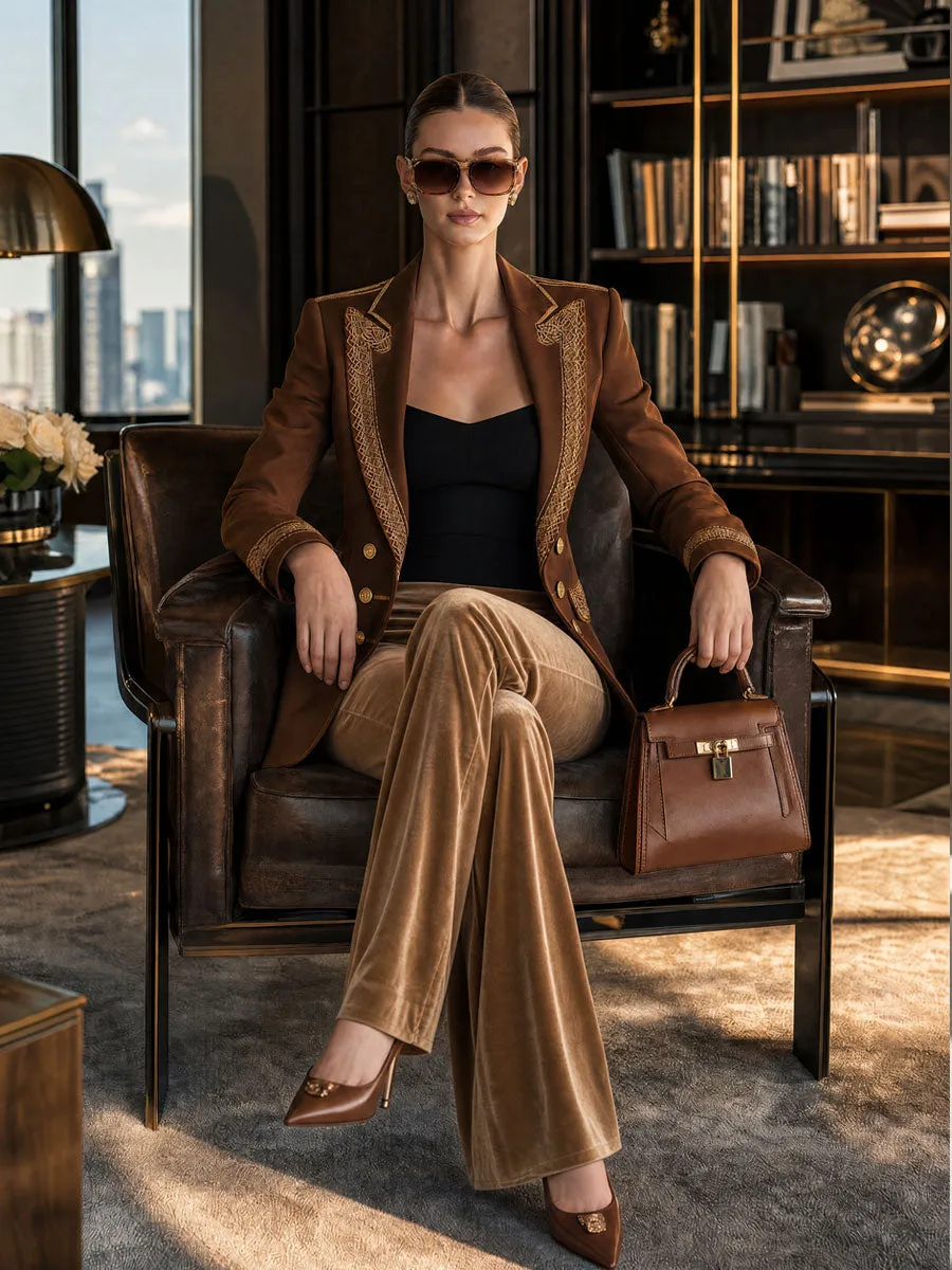 Simple And Elegant Gold-threaded Brown Blazer sold by Oyrosy product image thumbnail 2