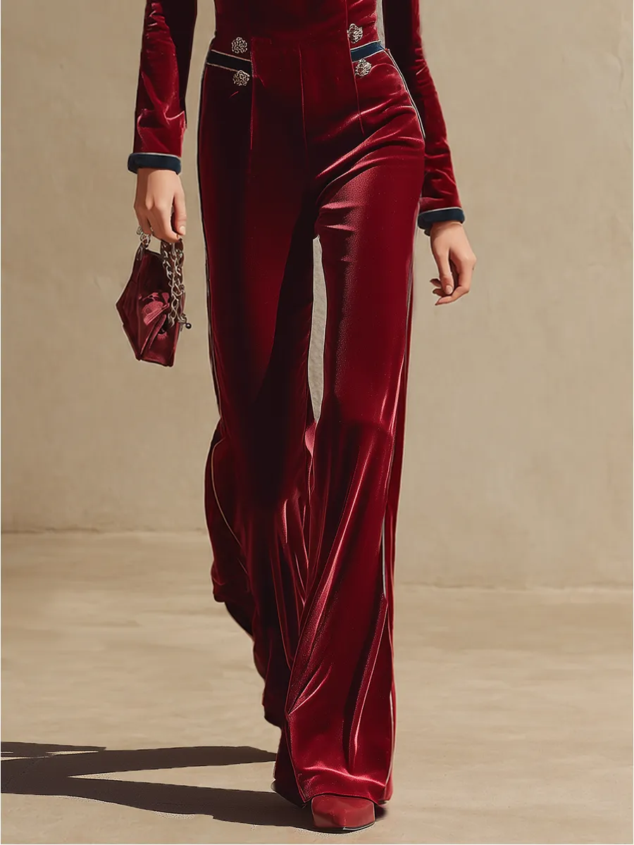 Retro-chic Velvet Jumpsuit With Blue Webbing Paneling sold by Oyrosy product image thumbnail 5
