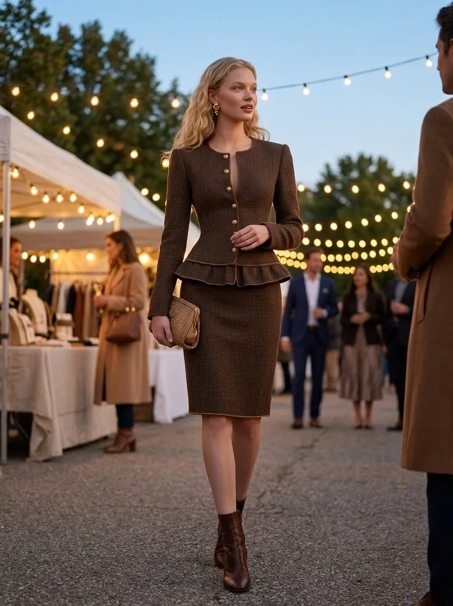 Brown Tweed Set With A Retro, Casual, And Elegant Style sold by Oyrosy product image thumbnail 2