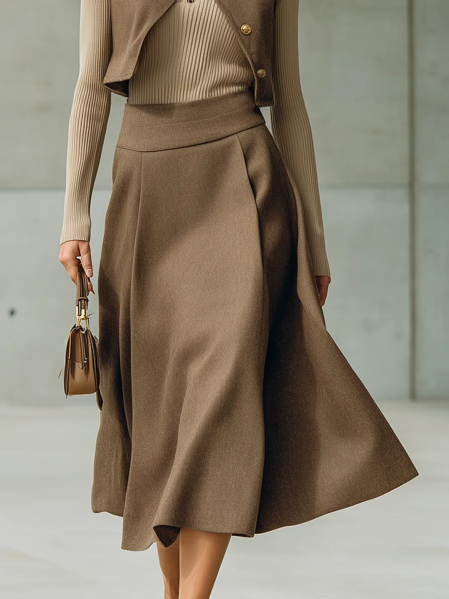 Retro-casual Elegant Suit-fabric Vest And Skirt Set sold by Oyrosy product image thumbnail 5