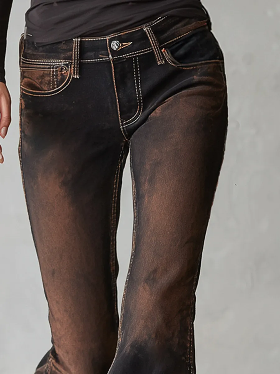 Vintage Black Distressed Wash Flared Jeans sold by Oyrosy product image thumbnail 4