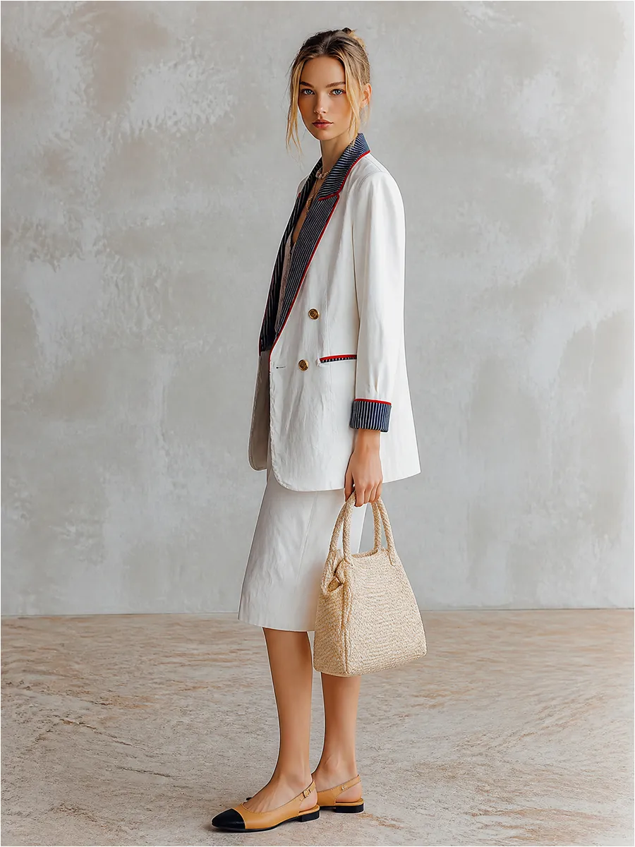 Stylish Casual White Striped-lapel Blazer sold by Oyrosy product image thumbnail 4