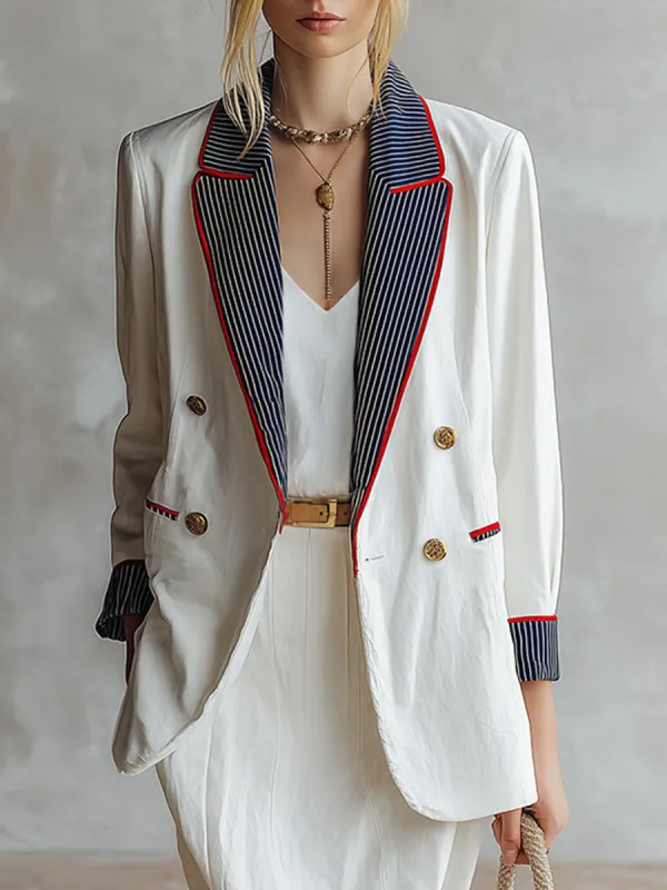 Stylish Casual White Striped-lapel Blazer made by Oyrosy