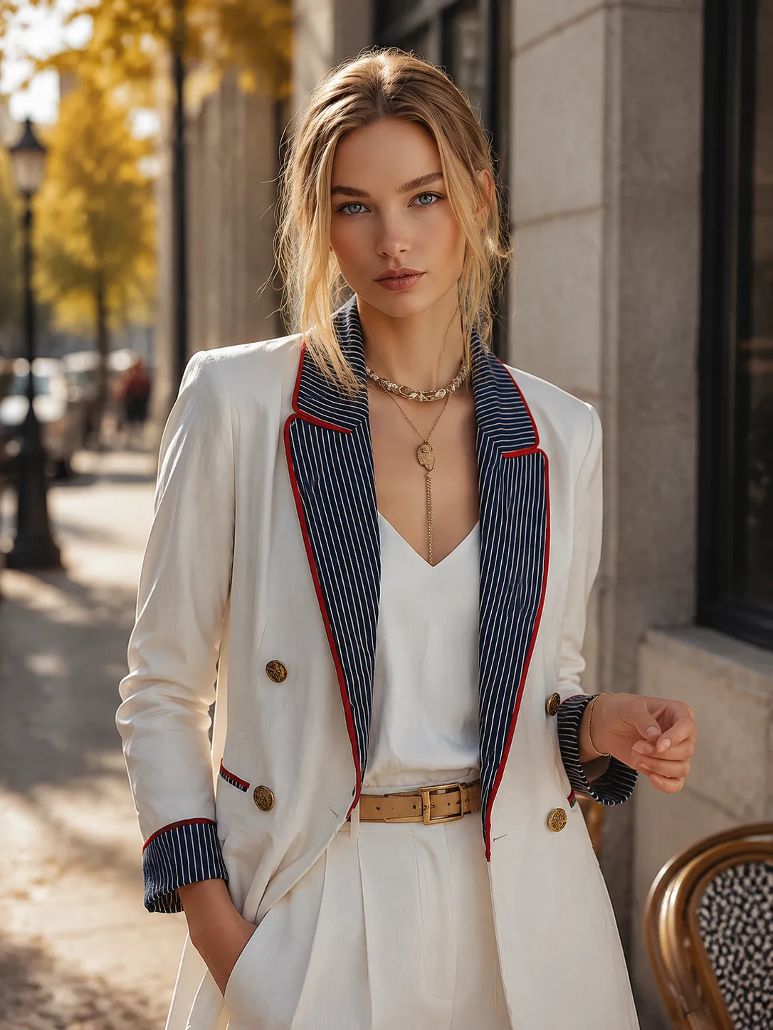 Stylish Casual White Striped-lapel Blazer sold by Oyrosy product image thumbnail 2