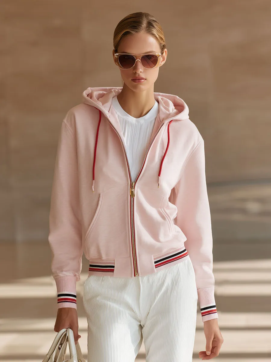 Casual Sports Colorful Striped Pink Cotton Hoodie sold by Oyrosy product image thumbnail 4