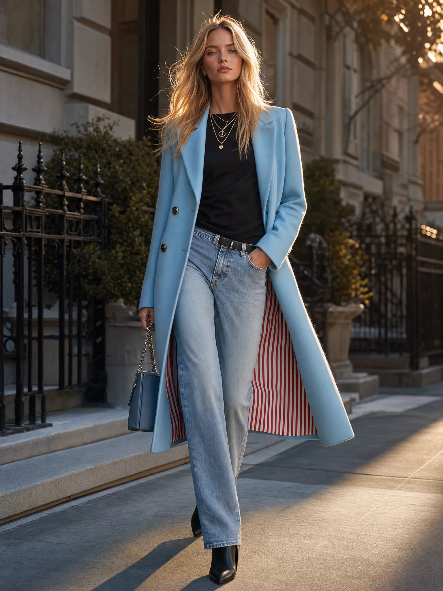 Elegant Classic Lapel Double-breasted Style With Striped Lining Mid-to-long Tweed Coat sold by Oyrosy product image thumbnail 2