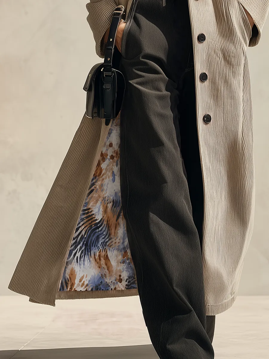 Retro-chic Corduroy Coat With Printed Lining sold by Oyrosy product image thumbnail 5
