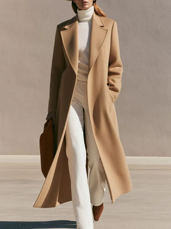 Simple And Stylish Camel-colored Lapel Coat made by Oyrosy