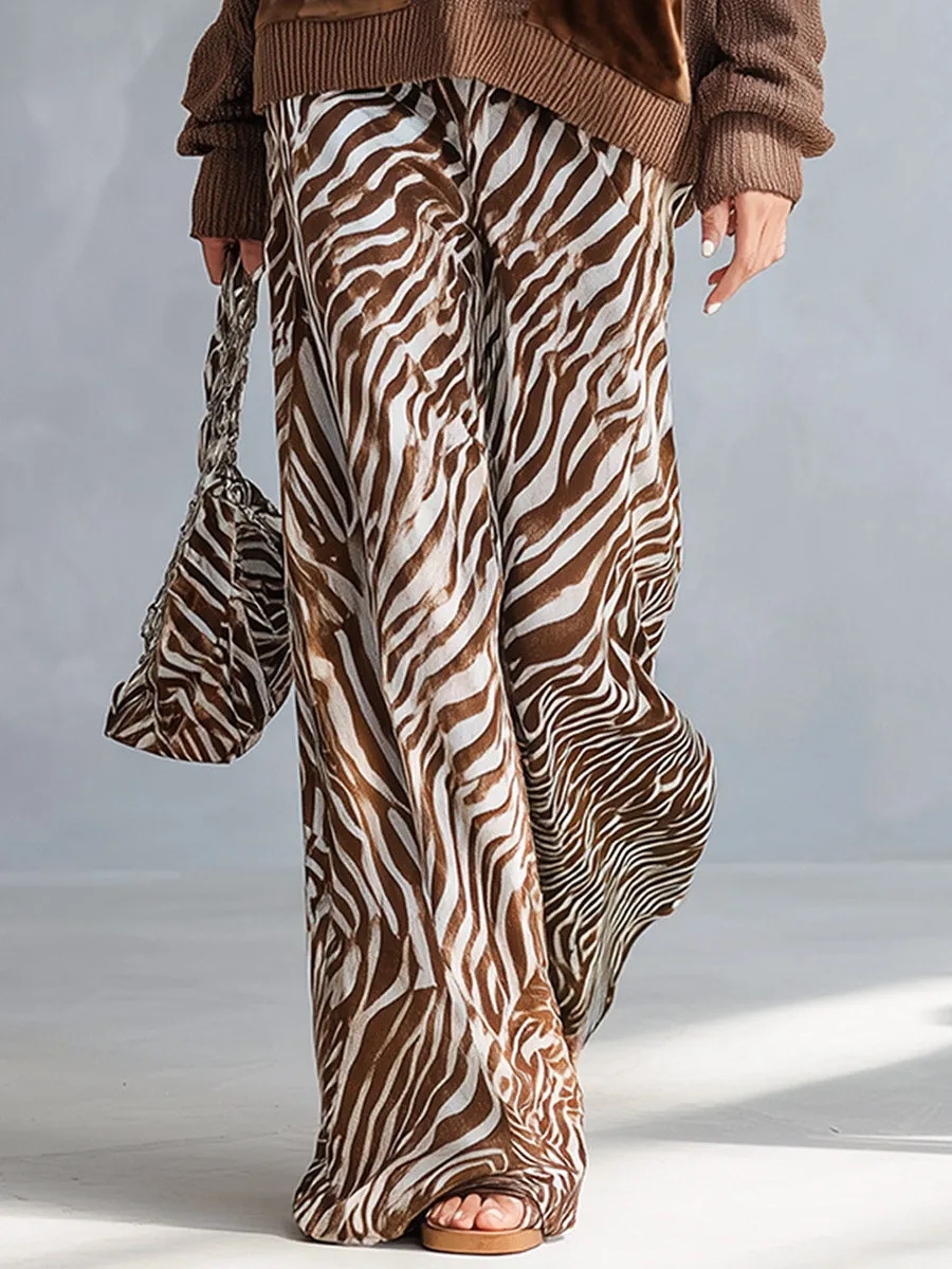 Stylish Everyday Brown V-Neck Sweater & Zebra-Print Velvet Wide-Leg Pants Set sold by Oyrosy product image thumbnail 5