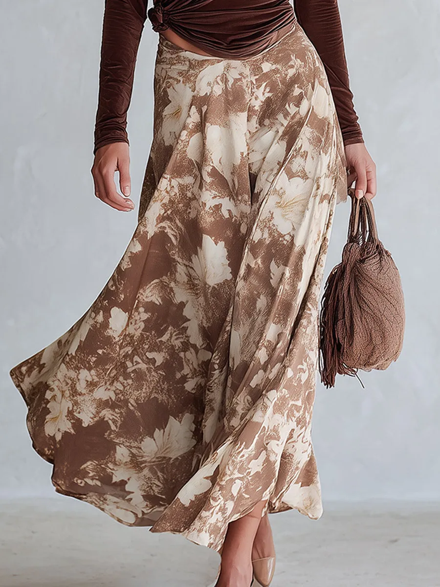 Elegant Cowl-Neck Long-Sleeve Top And Floral Skirt Velvet Set sold by Oyrosy product image thumbnail 5
