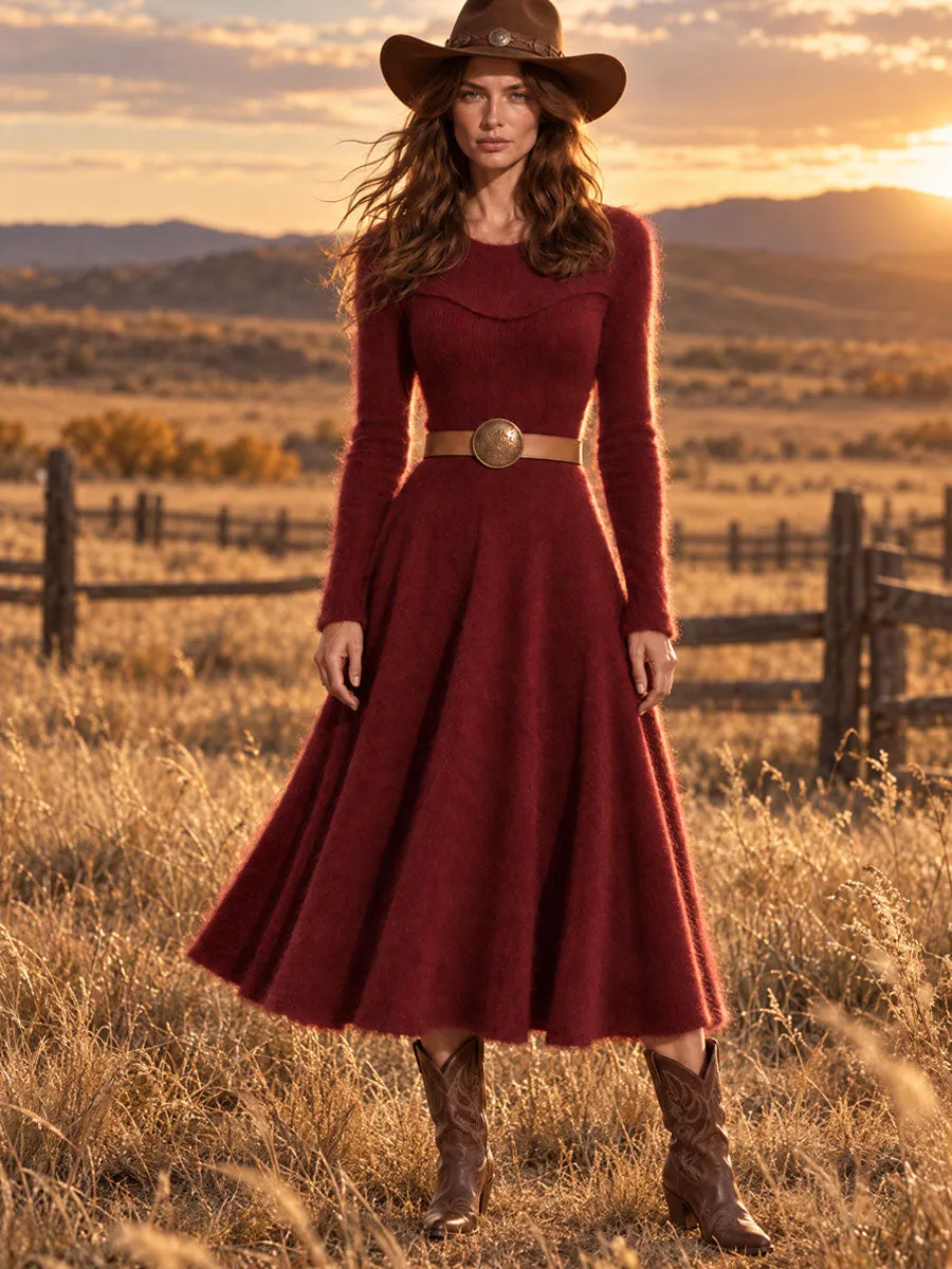 Women's Fuzzy Knit Long Sleeve A-Line Midi Sweater Dress sold by Oyrosy product image thumbnail 2