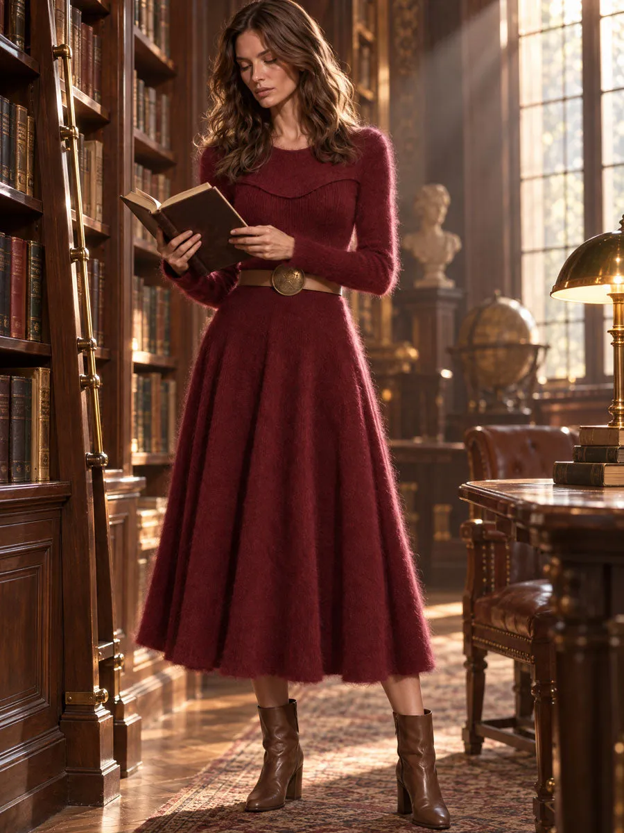 Women's Fuzzy Knit Long Sleeve A-Line Midi Sweater Dress sold by Oyrosy product image thumbnail 4