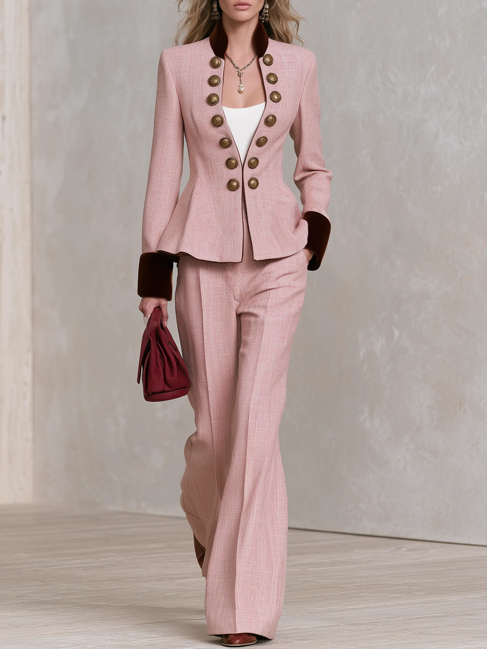 Women's Retro Colorblock Military-Style Tweed Two-Piece Set Vintage Casual Elegant sold by Oyrosy
