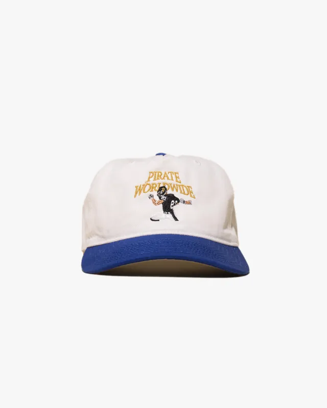 By Any Means Football Hat (Off White/Blue) made by Pirateworldwide