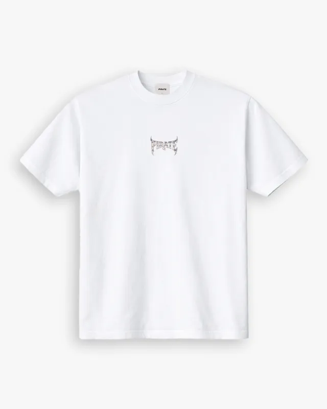 Metal Pirate Embroidery Tee (White) made by Pirateworldwide