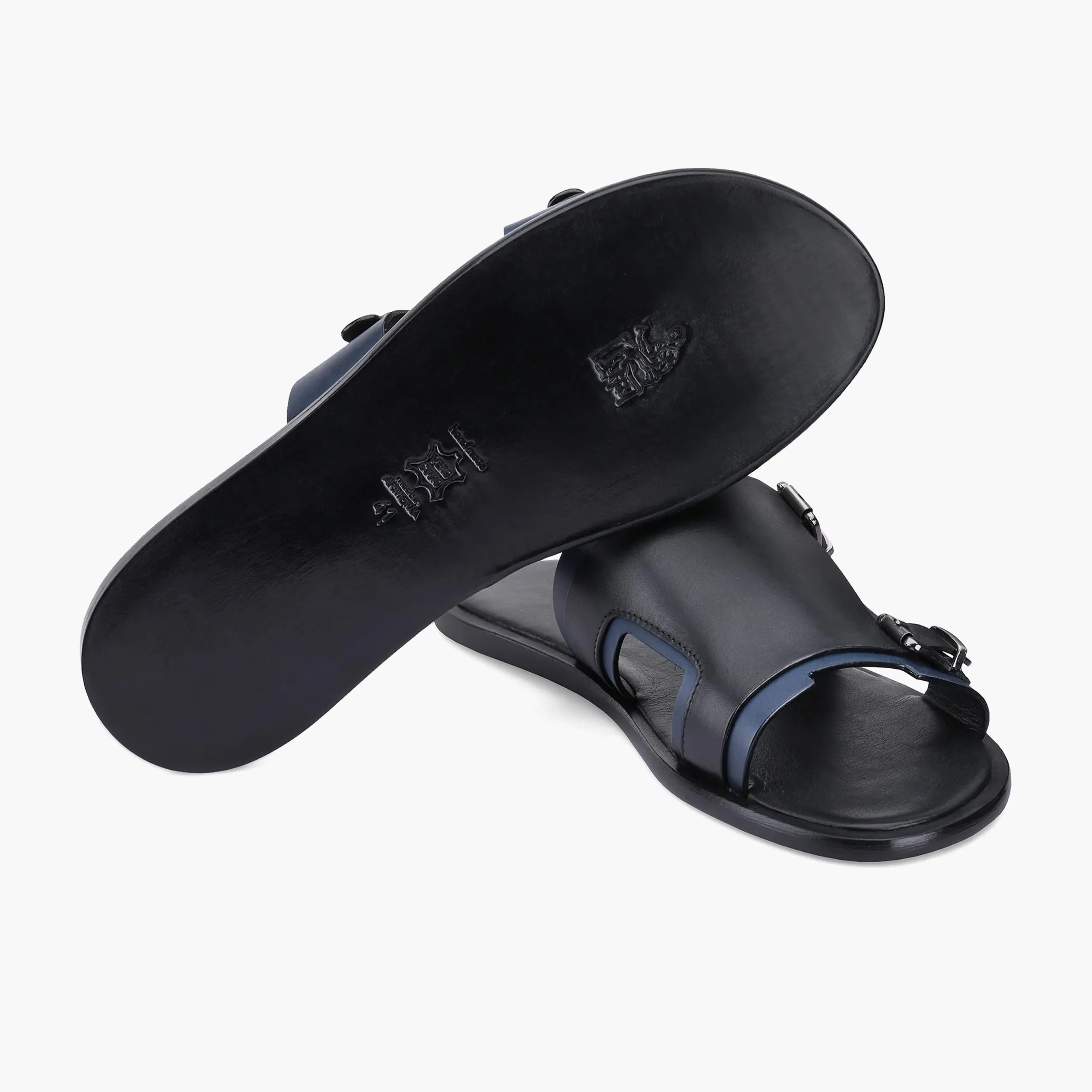 Men's Black & Blue Leather Slider Sandal sold by Armos product image thumbnail 3