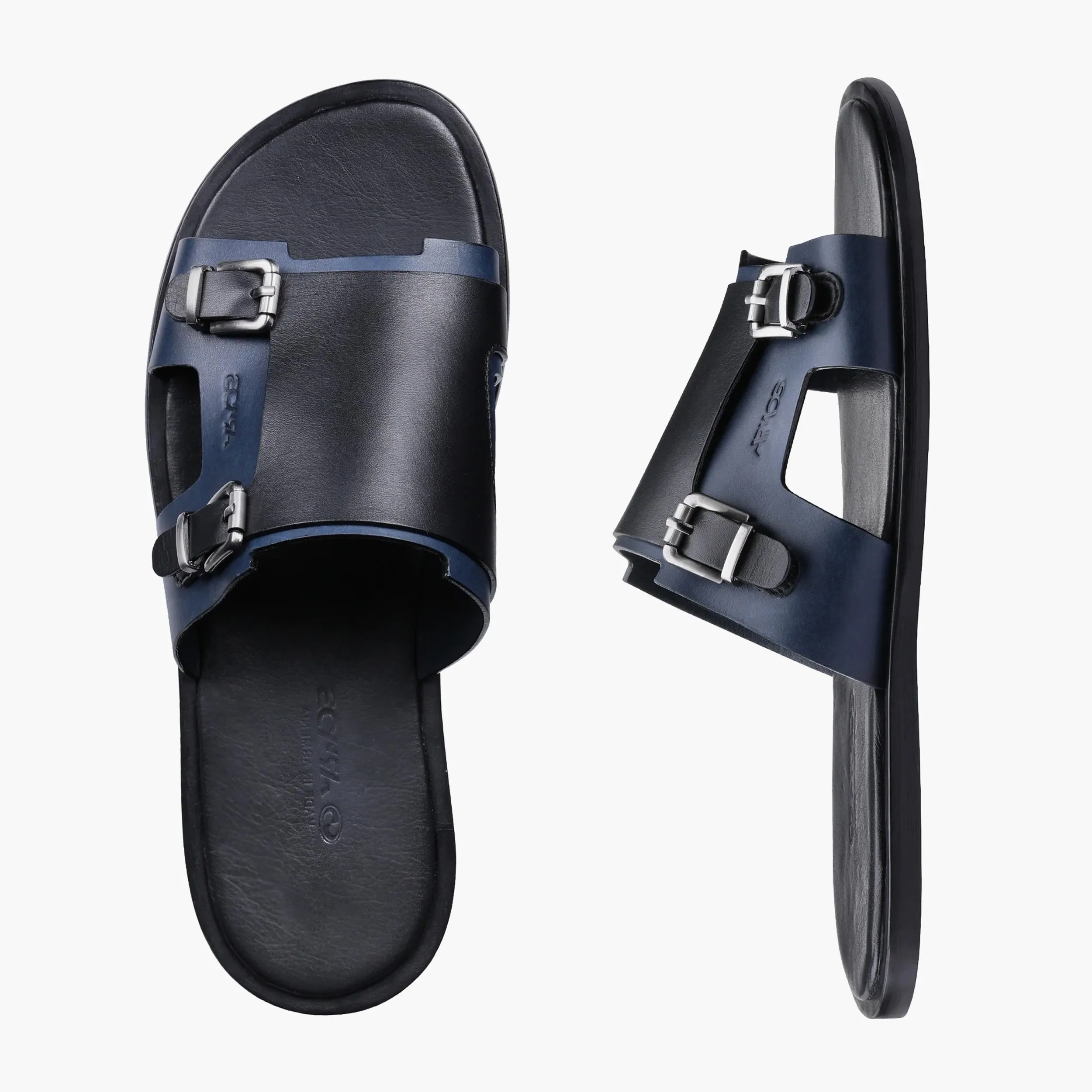 Men's Black & Blue Leather Slider Sandal sold by Armos product image thumbnail 4
