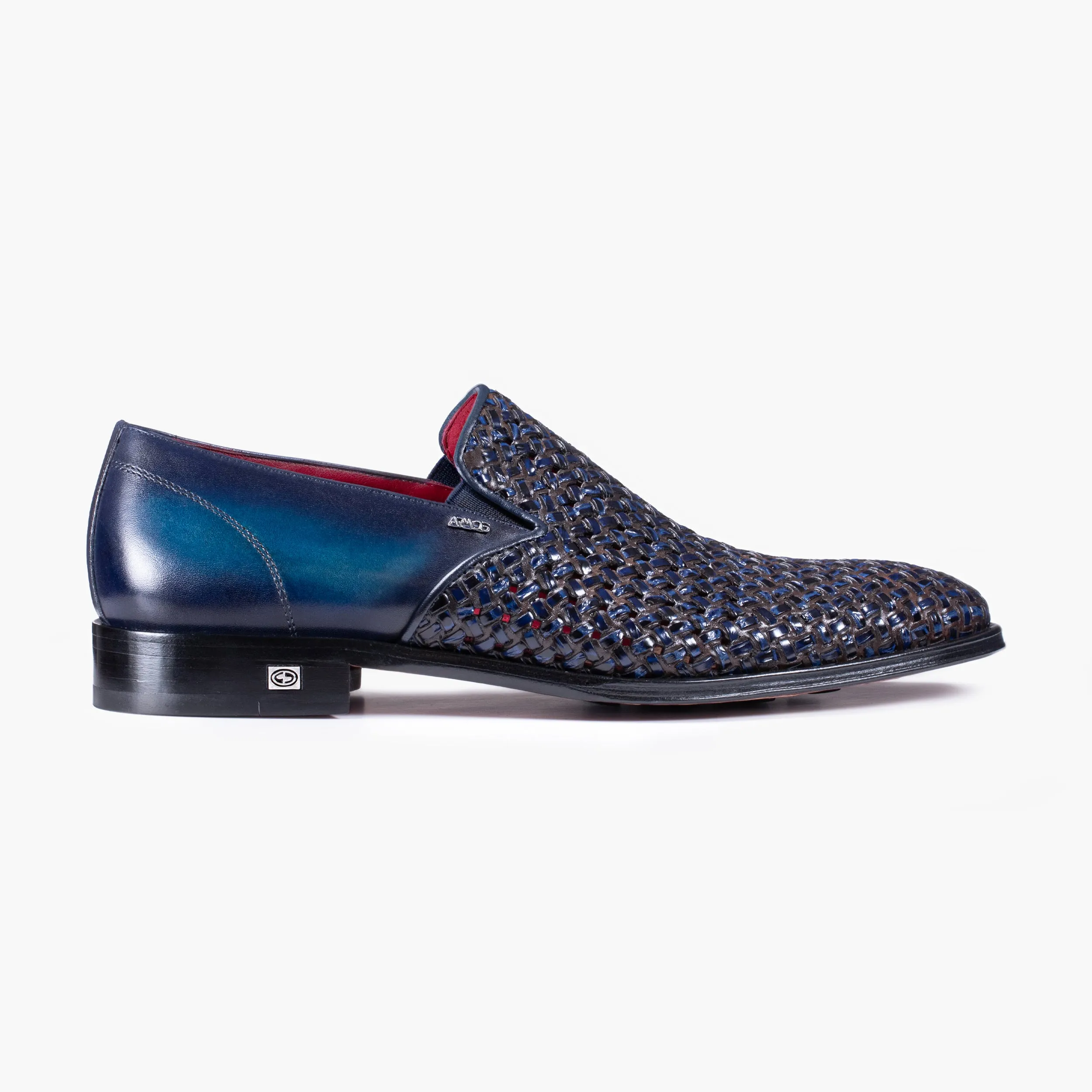 Men's Navy Blue Woven Leather Loafer sold by Armos
