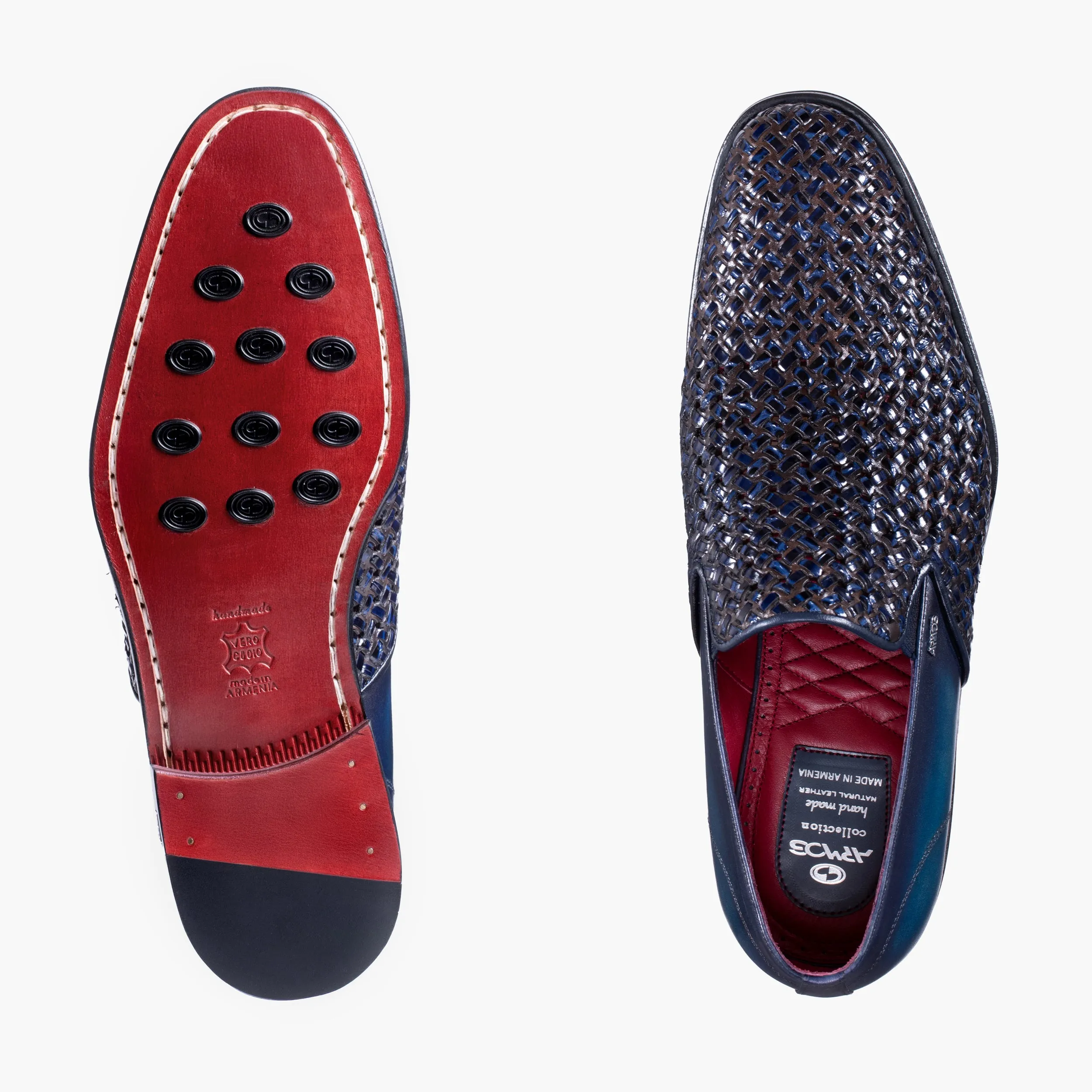 Men's Navy Blue Woven Leather Loafer sold by Armos product image thumbnail 4