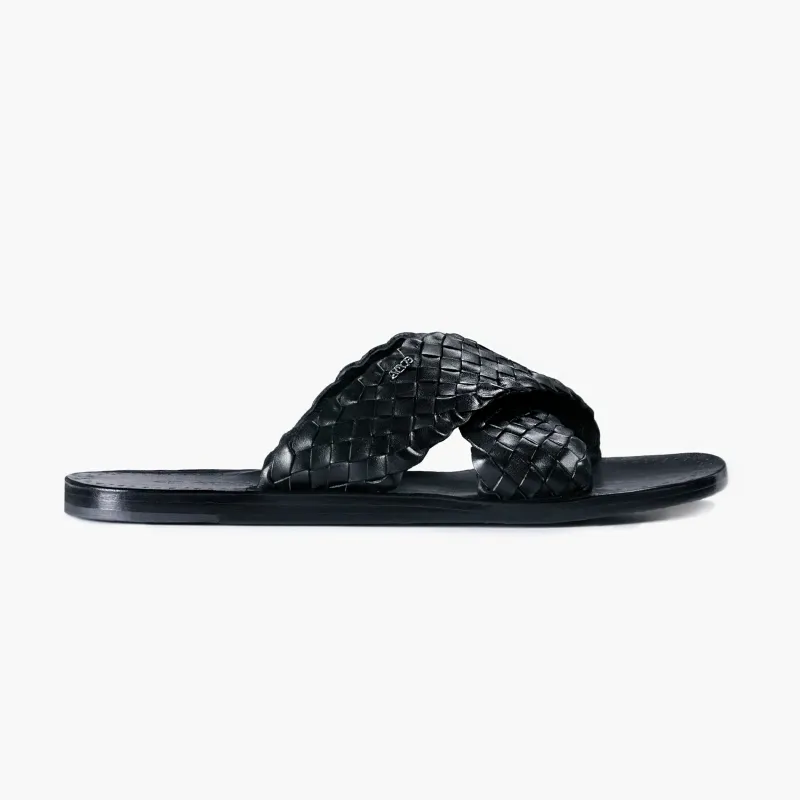 Men's Black Woven Cross-Strap Slide Sandal sold by Armos
