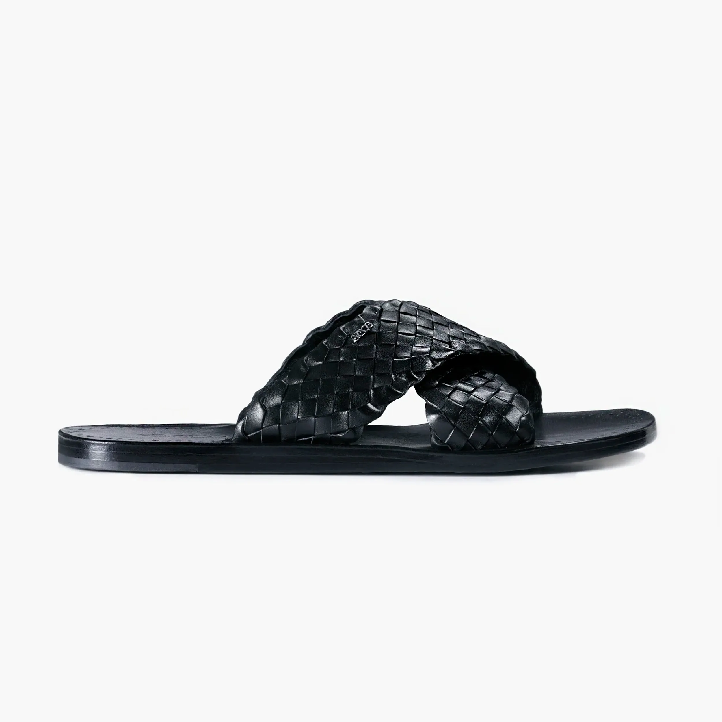 Men's Black Woven Cross-Strap Slide Sandal sold by Armos