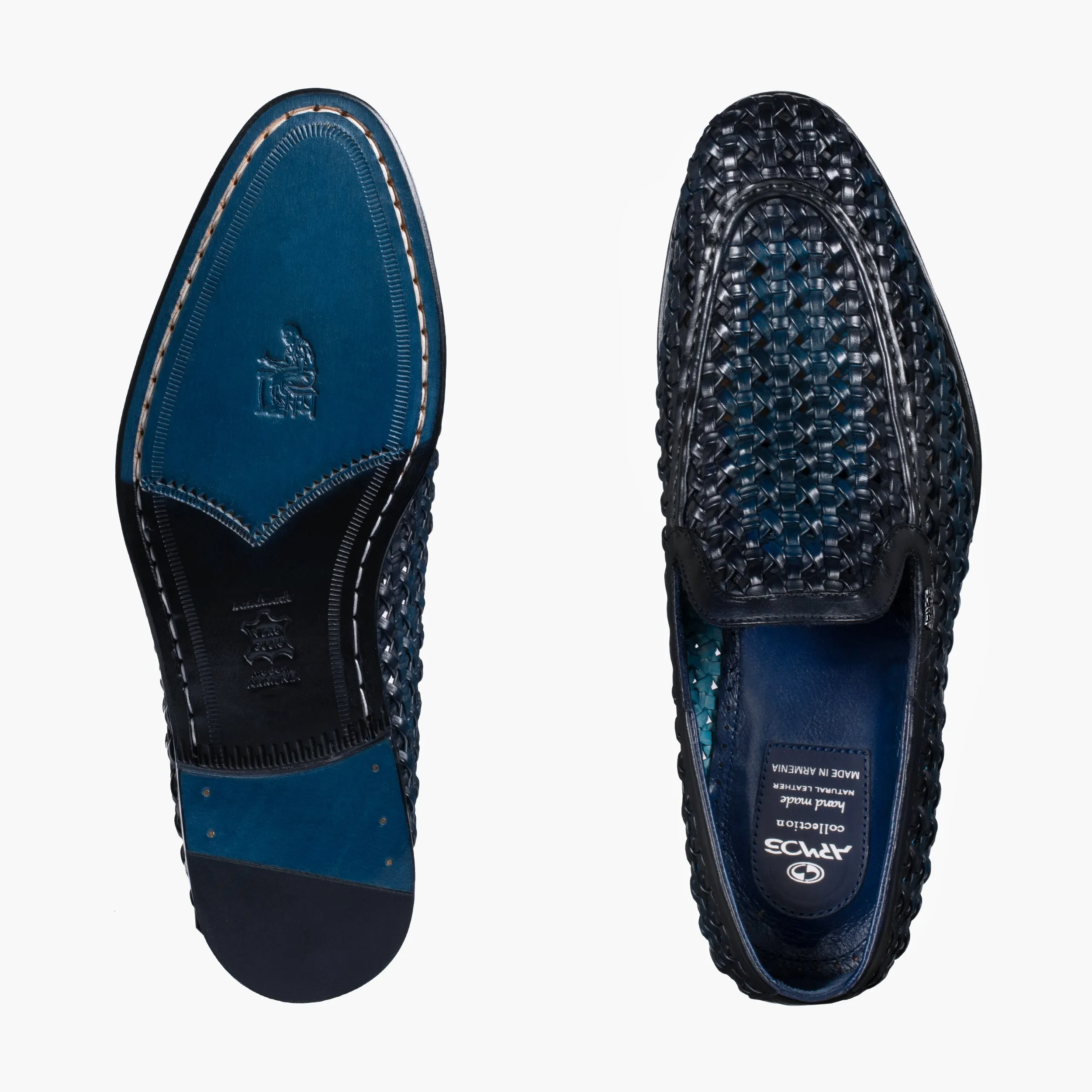 Men's Blue Woven Leather Loafer sold by Armos product image thumbnail 4
