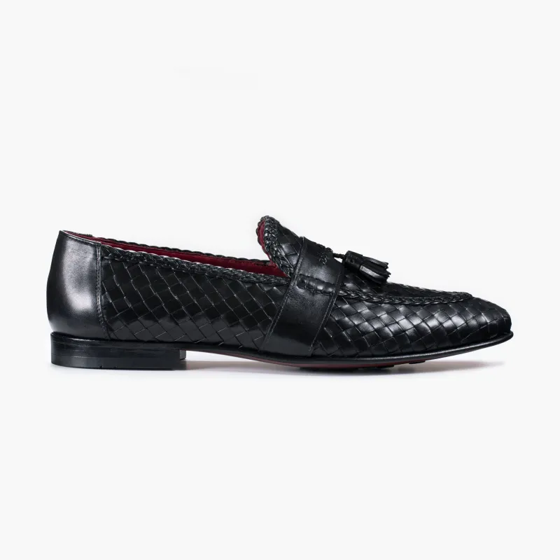Men’s Black Woven Leather Tassel Loafer sold by Armos
