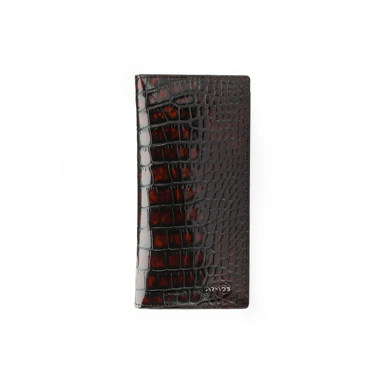Brown croc-printed wallet sold by Armos