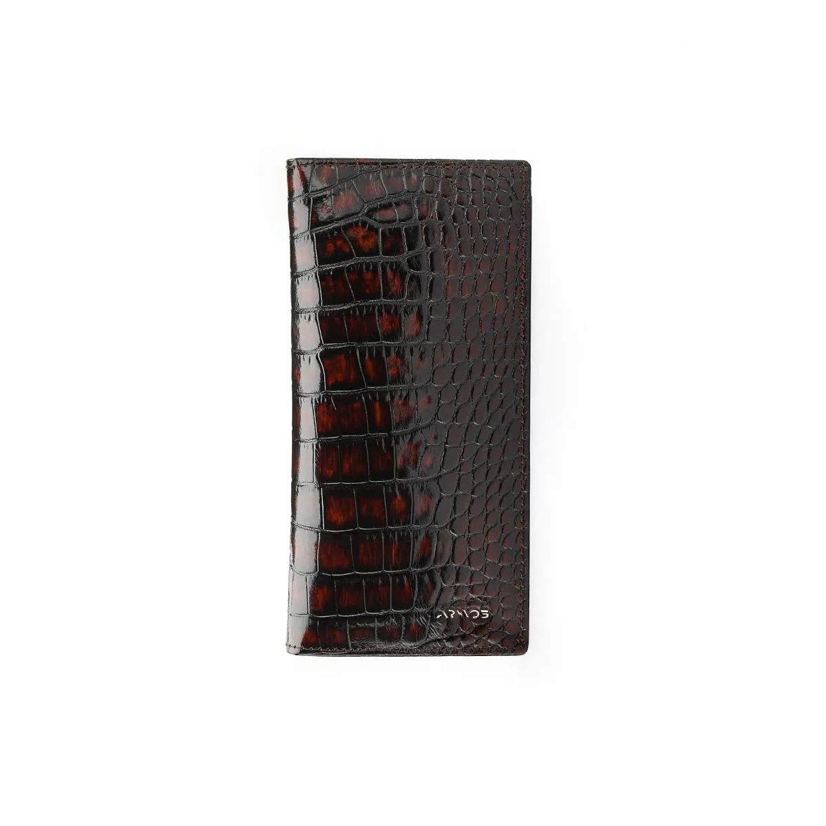 Brown croc-printed wallet sold by Armos