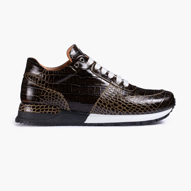 Men's Brown Croc-Print Leather Sneaker sold by Armos