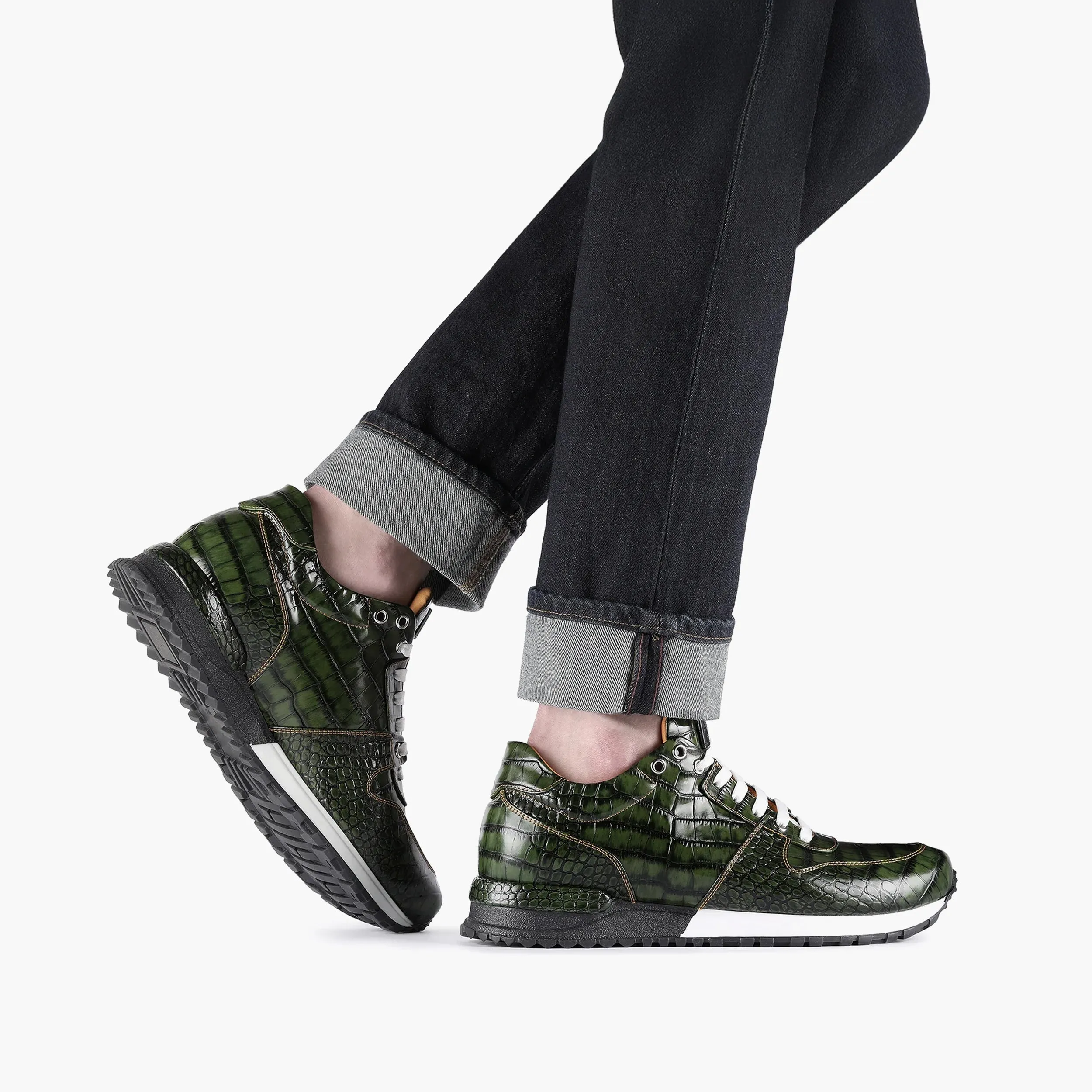 Men's Green Croc-Print Leather Sneaker sold by Armos product image thumbnail 2