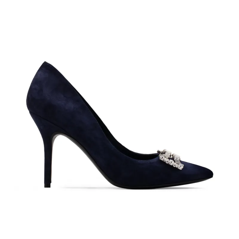 Women's Blue Suede Crystal Buckle Pump sold by Armos