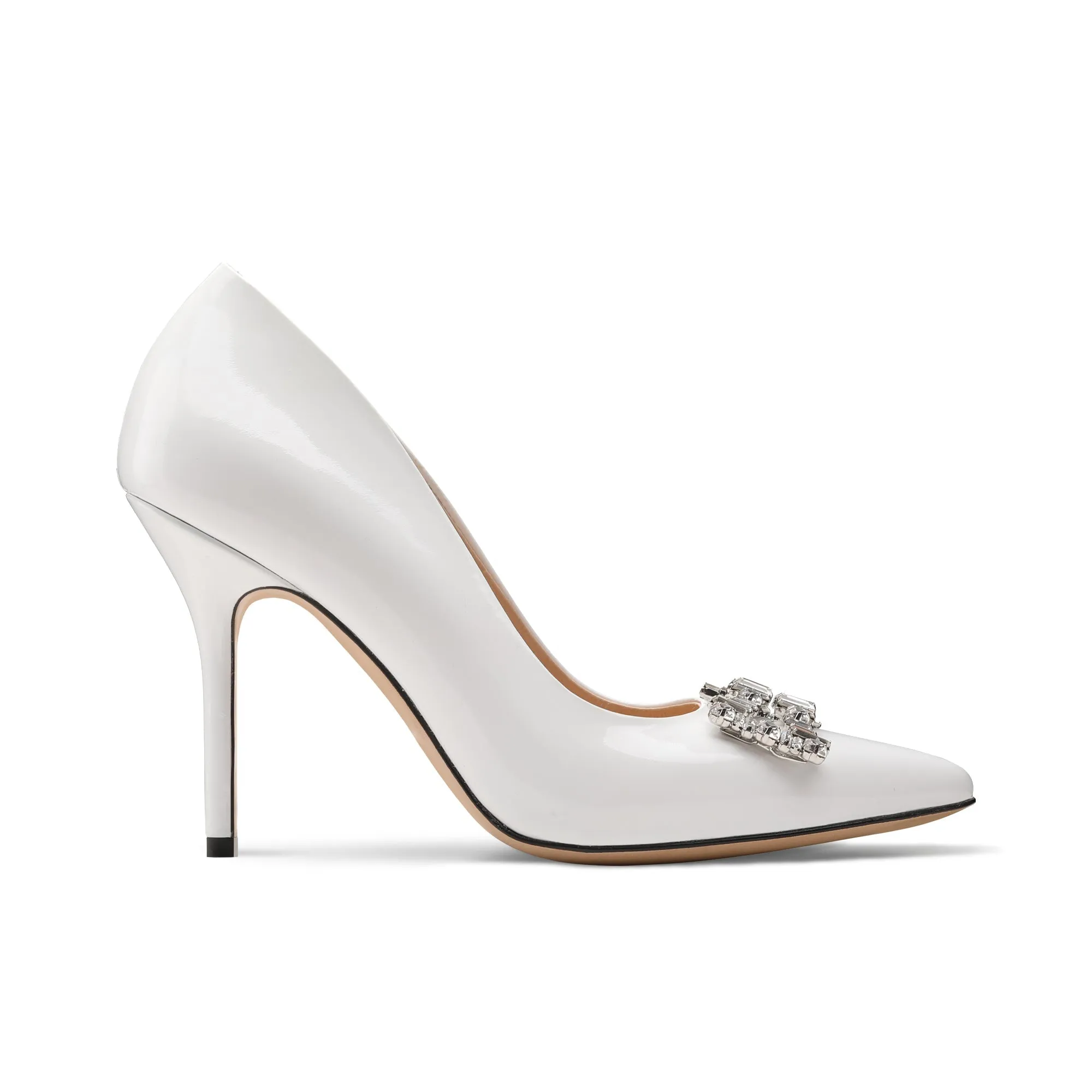 Women's White Patent Crystal Buckle Pump sold by Armos